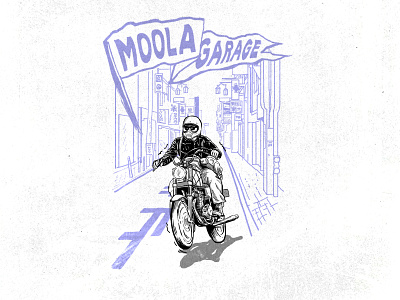 Moola Garage badge design cafe racer commission project design digital art distressedunrest drawing illustration illustration art illustration design logo motorcyle project