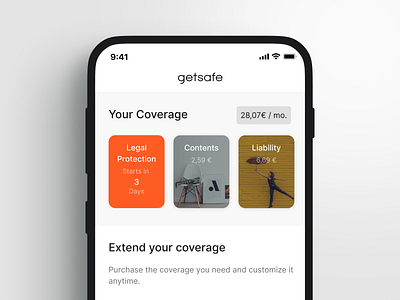 Getsafe — "Your Coverage" Section app design app ui design designsystem getsafe insurance minimal app design productdesign ui ux