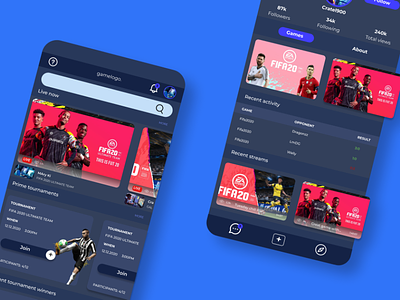 Project for a gaming streaming business. design fifa game mobile app design mobile design mobile ui stream streamers streaming streaming app ui ux