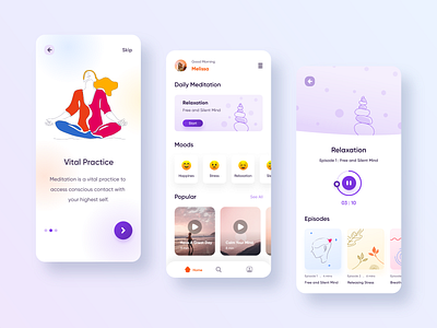 Meditation App app designchallenge designwich illustration meditation mobile app mobile ui ui ui design uidesign uidesigner