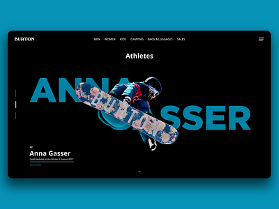 Burton Snowboard Second Athletes Page. Web Design Concept. branding burton design illustration minimal minimalism minimalist olympic games snowboard snowboarding ui ux web web design website