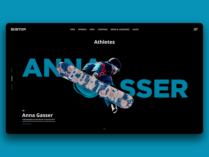 Burton Snowboard Second Athletes Page.  Design Concept. by Gianluca Del Bello on Dribbble