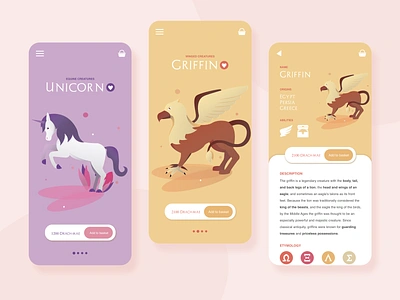 Mythological Shopping App Design app branding design ecommerce ecommerce app illustration shop shopping app ui vector