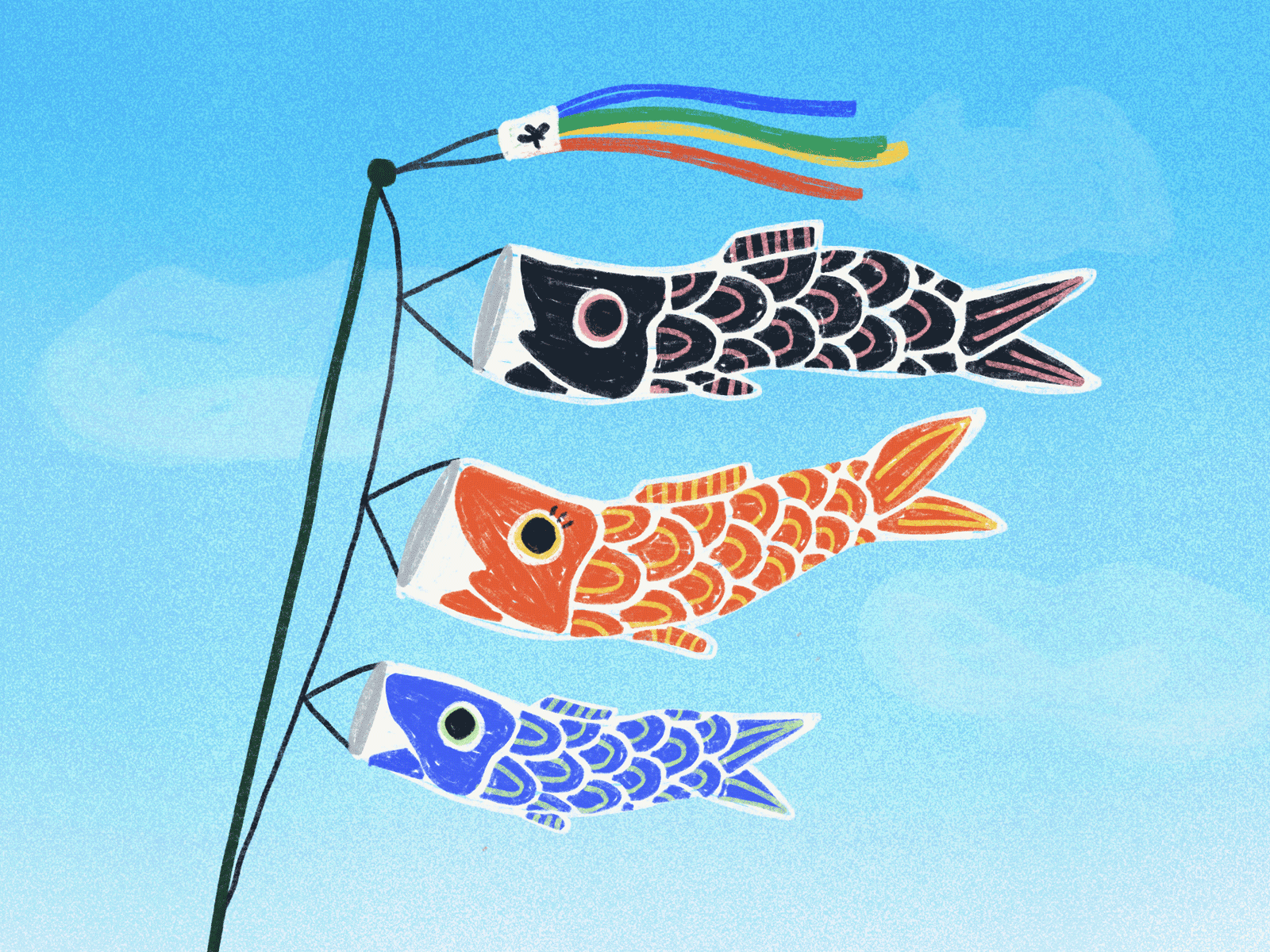 Koinobori brush carp cute fish hand drawn japan japanese koi fish koinobori procreate streamer