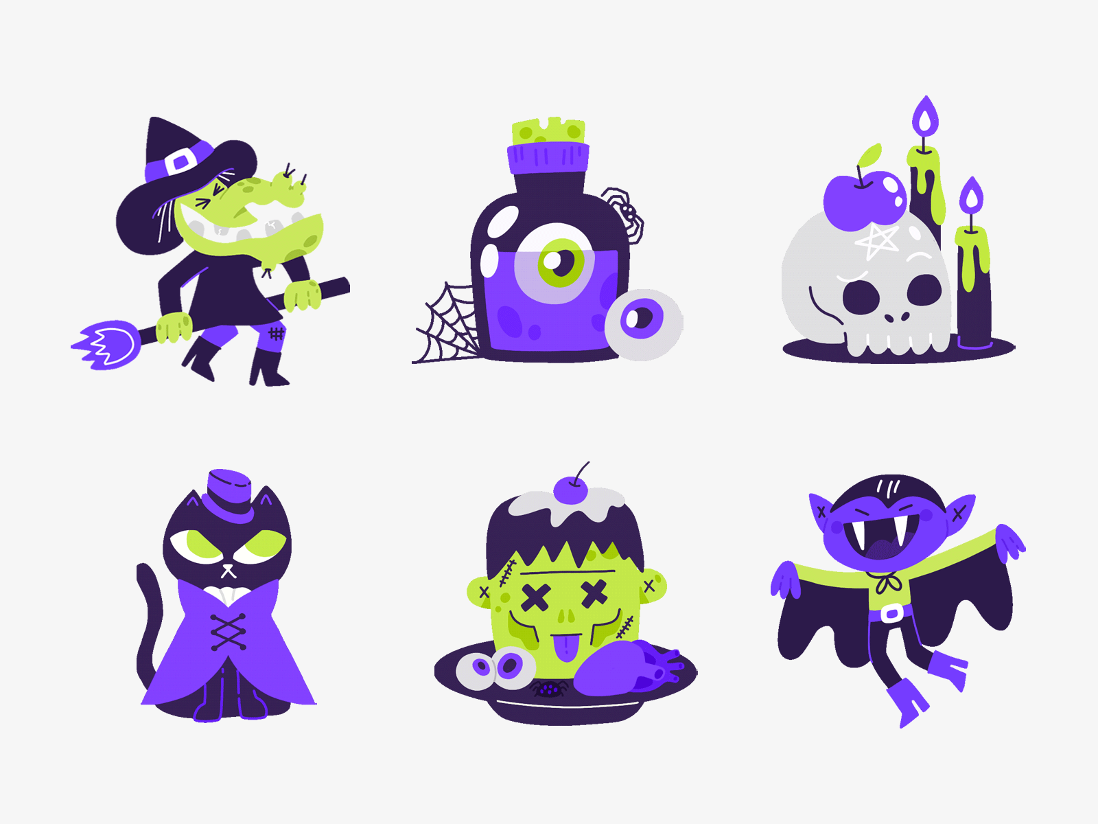 It's Spooky Season Sticker Pack animation cat character design dracula frankenstein halloween illustration magician poison scary skull spooky stickers vampire witch zombie