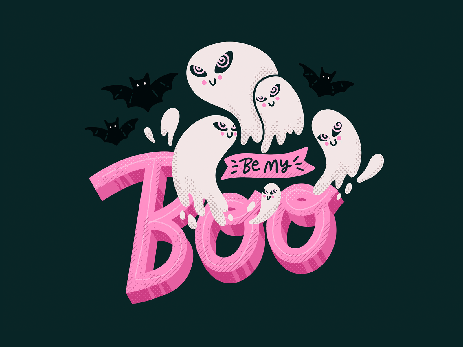 👻 Be My Boo 👻 bat brushes card character cute design flat ghost halloween hand drawn handlettering hypnotize illustration lettering procreate texture