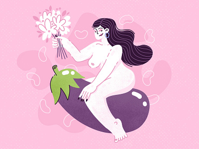 Valentine's Weekend beautiful character eggplant emoji flowers funny illustration love procreate valentines valentines day vector woman