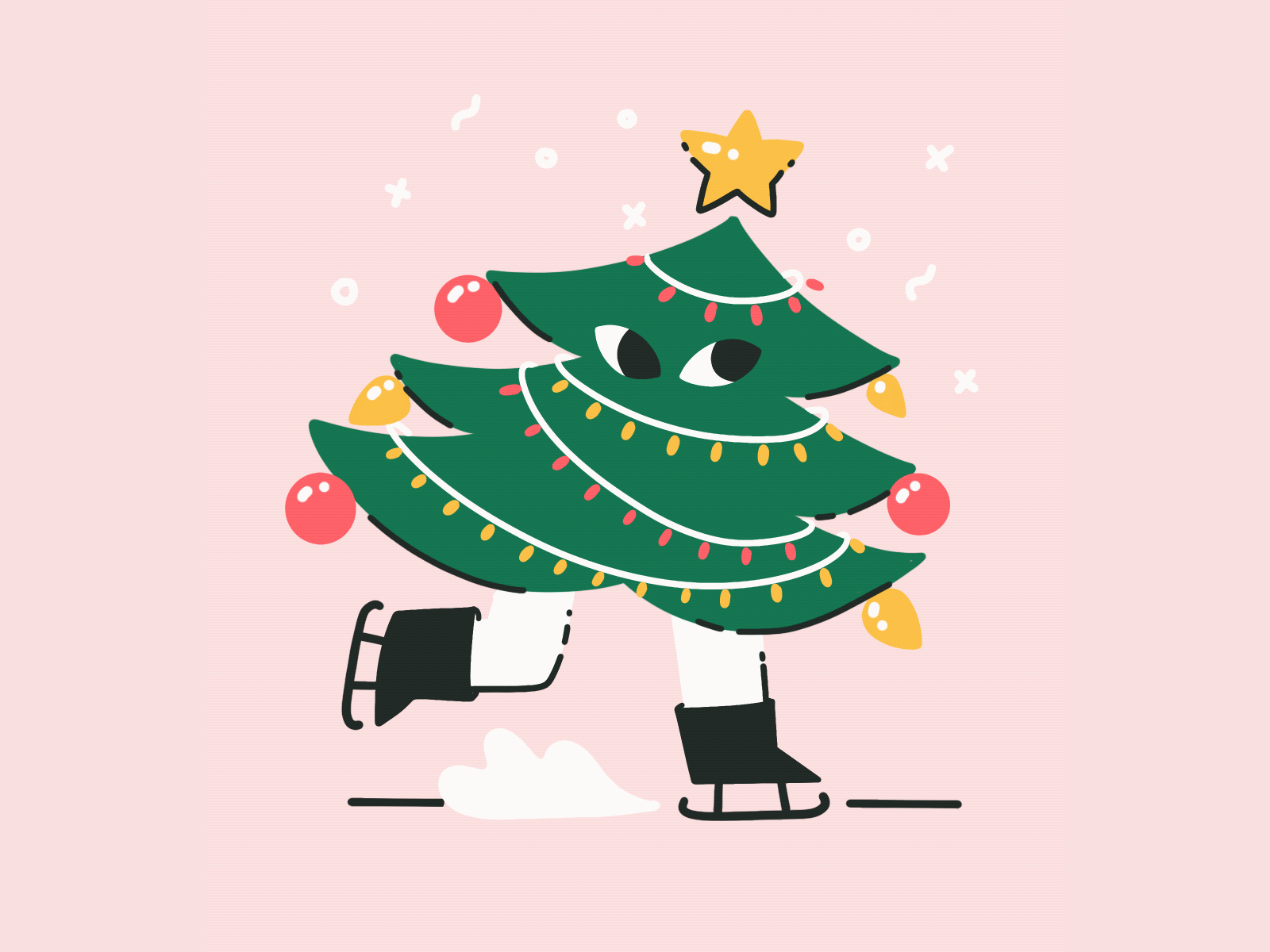Christmas Tree 2d animation animation character christmas cute design hand drawn holiday season holidays ice skating illustration loop procreate tree