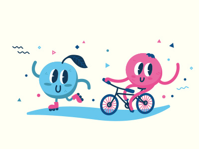 Too cute! apple bike character flat fruit fun illustration kids orange rollerblades