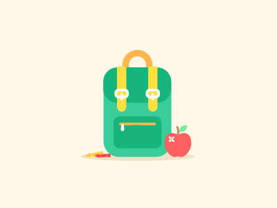 School Stuff apple backpack crayons education flat illustration school vector