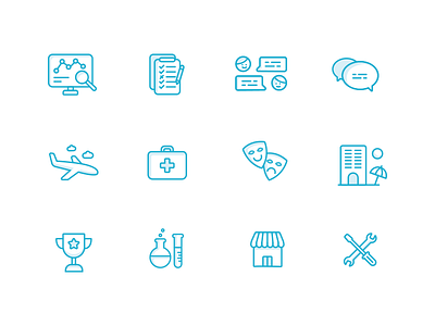 Industries Icons art chat healthcare hotel icons illustration retail science sport statistics travel vector