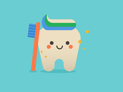 Sweet tooth character cute design flat illustration paste shiny smile tooth toothbrush vector