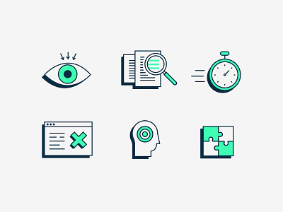 Accessibility Icons browser documents eye flat human icons illustration magnifier puzzle stopwatch target website