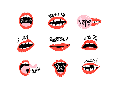 Mouth Stickers character icons imessage ios lettering lipstick mouth red snapchat stickers typography