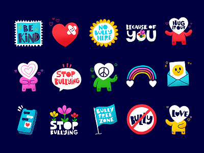 Anti Bullying Sticker Pack for Snapchat bully bullying character custom type hand lettering icons illustration snapchat stickers