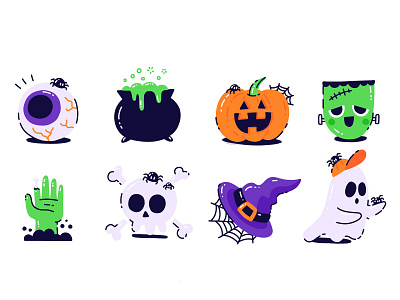 Autopilot Halloween Sticker Pack character cute flat frankenstein ghost halloween icons illustration pumpkin scary spooky vector zombie