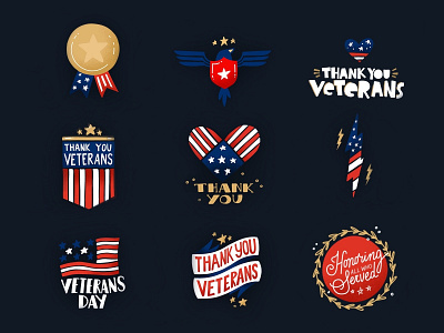 Veterans Day Snapchat Stickers american hand lettering illustration medal typography usa vector veteran