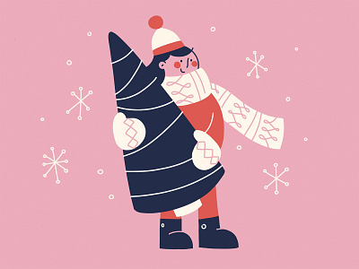 Holiday season character christmas cute flat girl hat holiday illustration scarf snowflakes tree