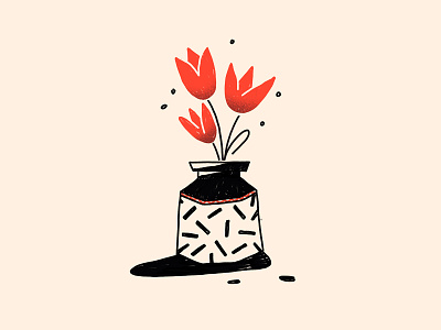 Still life bouquet flat flowers illustration pattern tulips vase