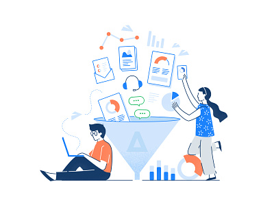 Streamline and simplify the research process character data design flat graph human illustration management product simplify streamline team ui ux