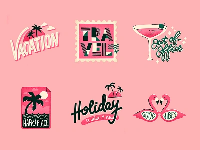 Vacation Mode Sticker Pack custom type hand lettering holiday illustration lettering palms stickers time off travel typography vacation