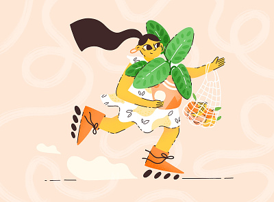 Summer errands character cute flat girl healthy illustration plant procreate rollerblades vector woman