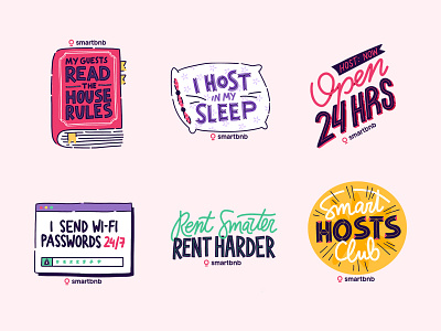 Smart Hosts Sticker Pack airbnb book hand lettering handwritten host illustration pillow procreate rent sticker