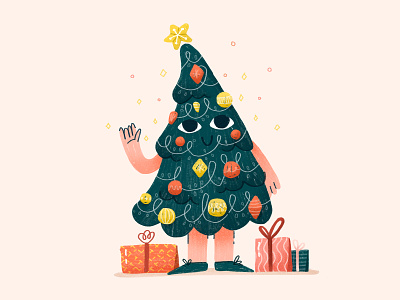 Holiday Season bauble character christmas tree cute illustration presents product xmas