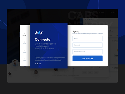 Sign Up with about, demo and video Navigation design form screen ui ux web