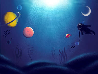 Space under Water background design galaxy illustration underwater