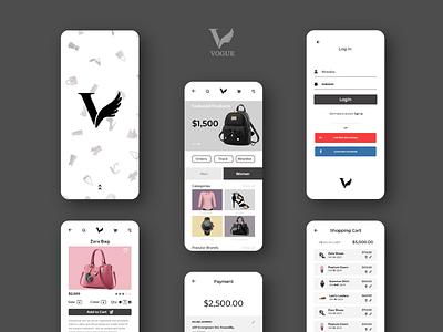 Vogue Mobile Fashion Store App UI Design app design ecommerce fashion app ui ux