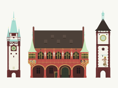 Scenes of Freiburg architecture buildings europe flat freiburg germany illustration
