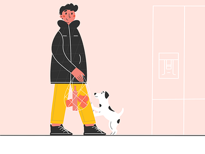 Back at home boy character design dog flat home illustration minimal procreate