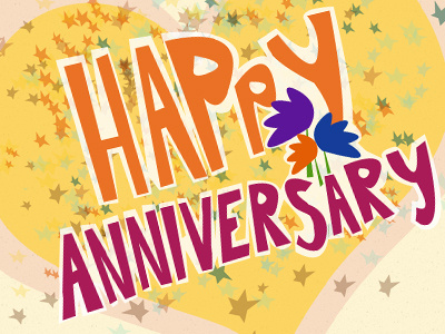 Happy Anniversary hand drawn illustration orange red