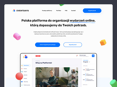 Eventdays - platform for online events Landing Page 3d 3d objects blender branding clean dashboard dashboard design design events landing landing page logo online events platform spline ui web website