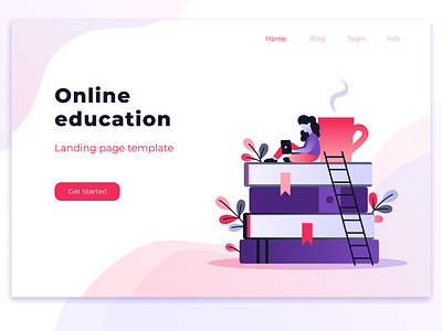 online education header branding design flat illustration typography ui ux vector web website