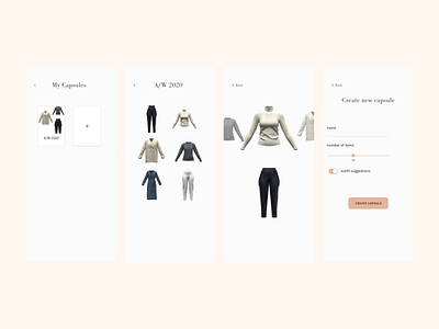 Capsule - Create your capsule wardrobe app design ios minimal mobileappdesign productdesign ui uidesign ux uxdesign