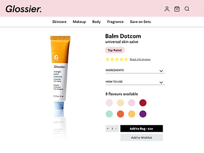 Glossier Redesign Concept branding calltoaction dailyui dailyui012 dailyuichallenge design ecommerce design information architecture ui uidesign ux uxdesign