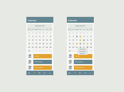 Workout App Calendar adobexd app calendar ui design designsystem ios minimal mobileappdesign productdesign ui uidesign ux uxdesign