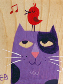 EricBarclay Cat Woodblock paint wood