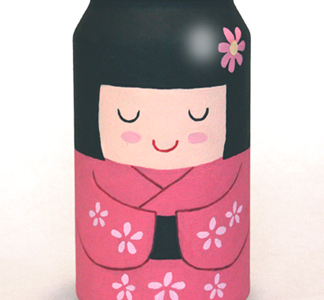 Diet Kokeshi paint recycling sculpture soda can