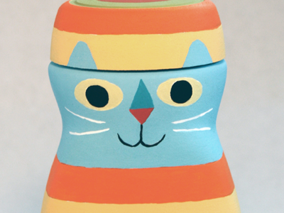 Striped Cat glass painted object recycling