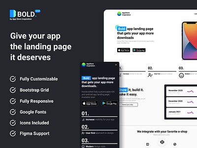 Bold: App landing page template for Figma and Sketch adobexd android app android app design app dark ui figma freebie ios landing page landing page design sketch ui ux web webdesign