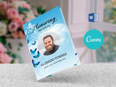 Heavenly sky and Butterfly Funeral Program Template canva funeral template canva template funeral design