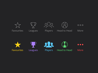 Sports App Tab Icons app favourites head to head icons ios leagues open sans players sports tab bar ui