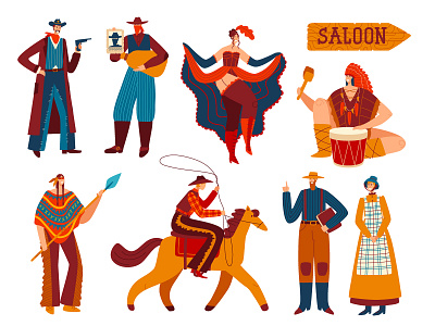 Vector illustration. Wild West characters design illustration vector