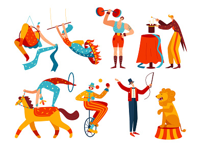 Set of vector characters In the circus adobe illustrator characters circus design flat illustration minimal vector