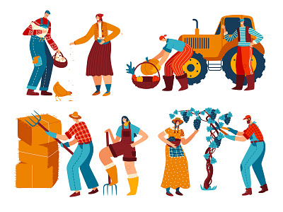 Set of vector characters Farmers adobe illustrator characters design flat illustration minimal vector