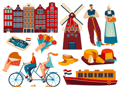 Holland  Vector characters and objects in a flat style