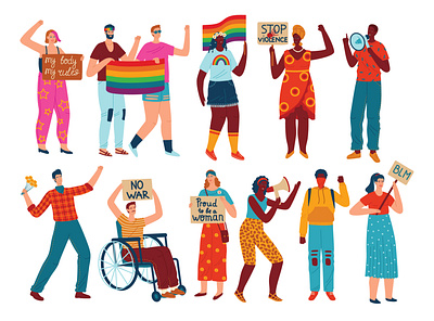People are fighting for their rights. Vector illustration adobe illustrator blacklivesmatter characters design flat illustration lgbtq minimal people protest racism vector